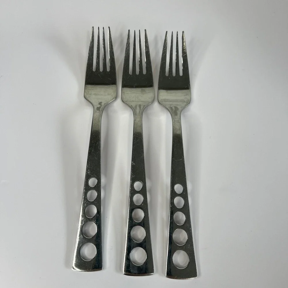 Set of 3 Oneida Apollo 18/10 Pierced Circles Glossy‎ Dinner Forks Silverware